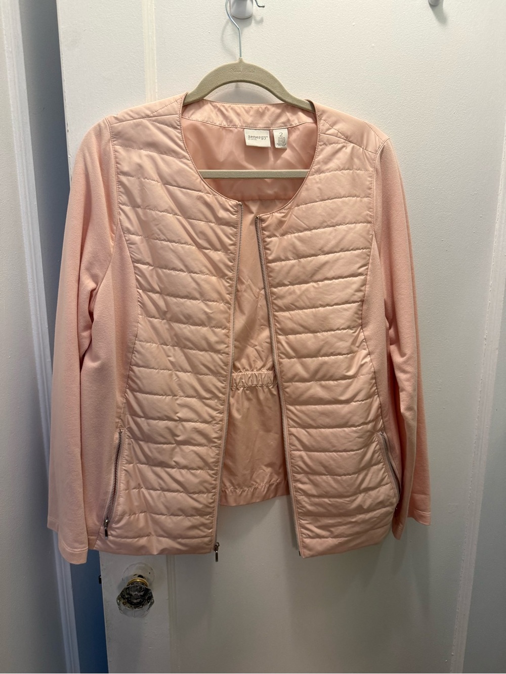Eileen Fisher Pale Pink Quilted Front Jacket with Knit Sleeves NWOT